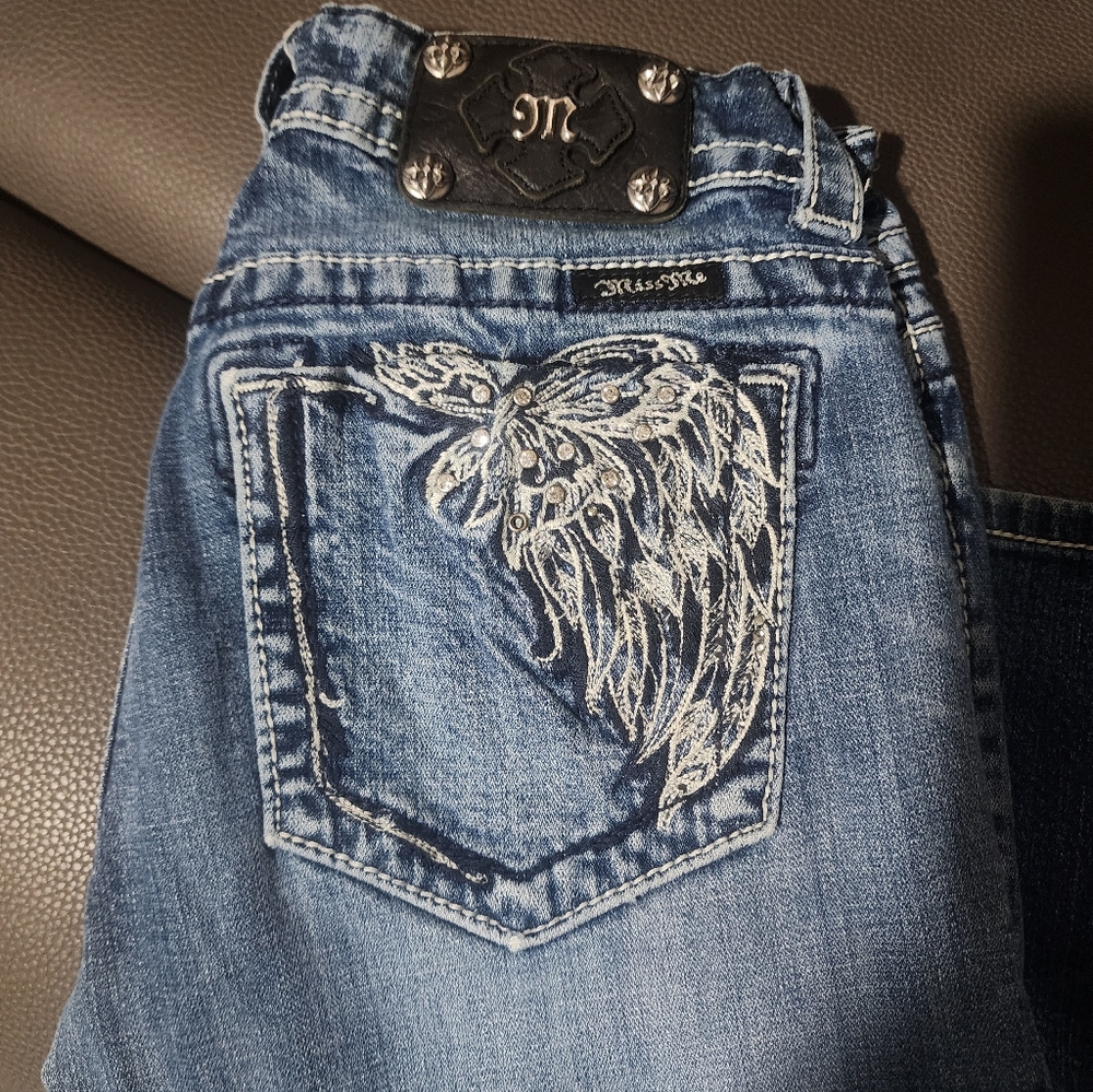 Miss Me Blue Jeans with Silver Embroidery